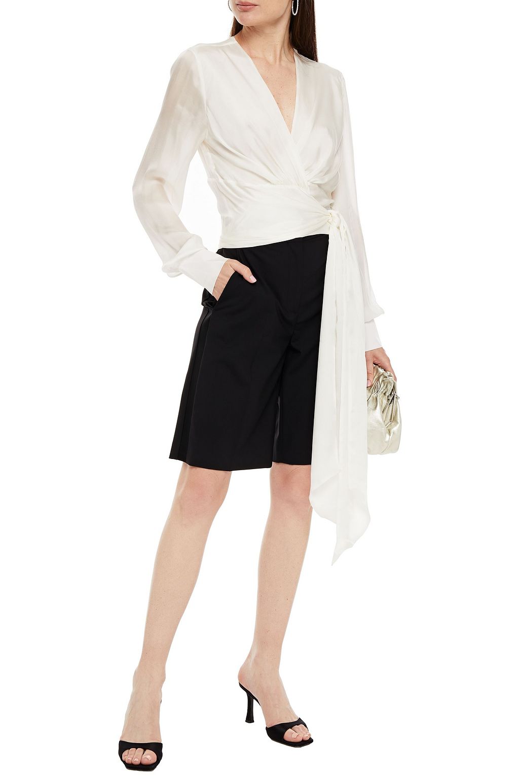 ALEXANDRE VAUTHIER Gathered draped silk-satin wrap blouse