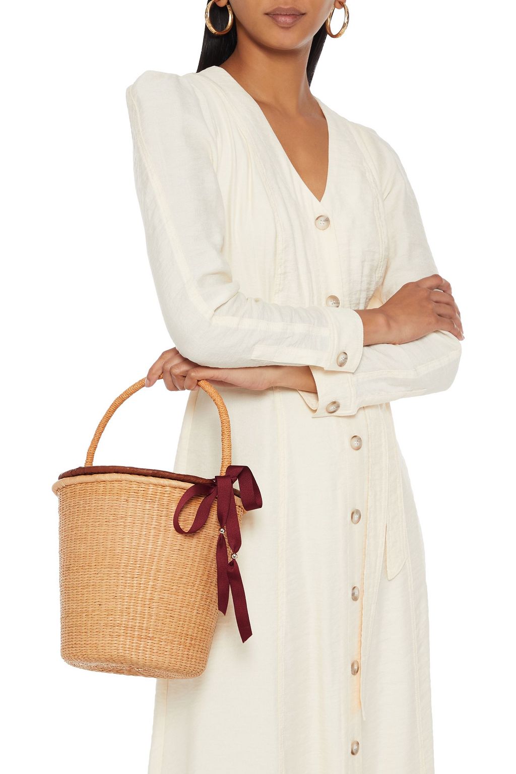 SENSI STUDIO Ribbon-detailed toquilla straw bucket bag