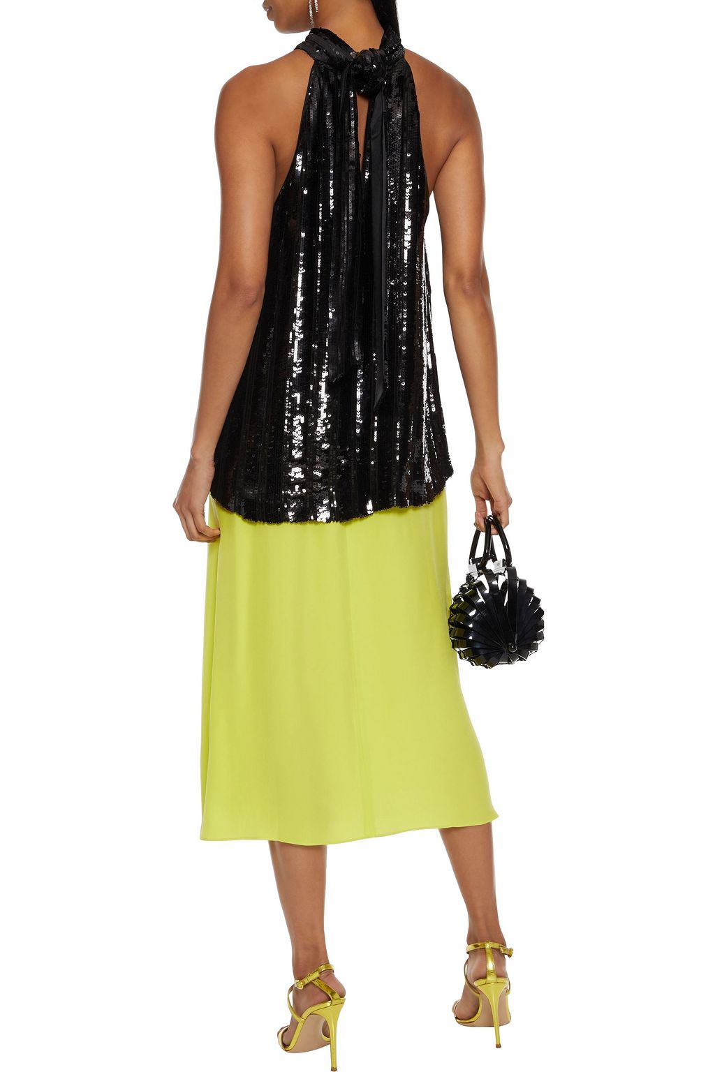 GALVAN  LONDON Stardust satin-trimmed sequined chiffon top