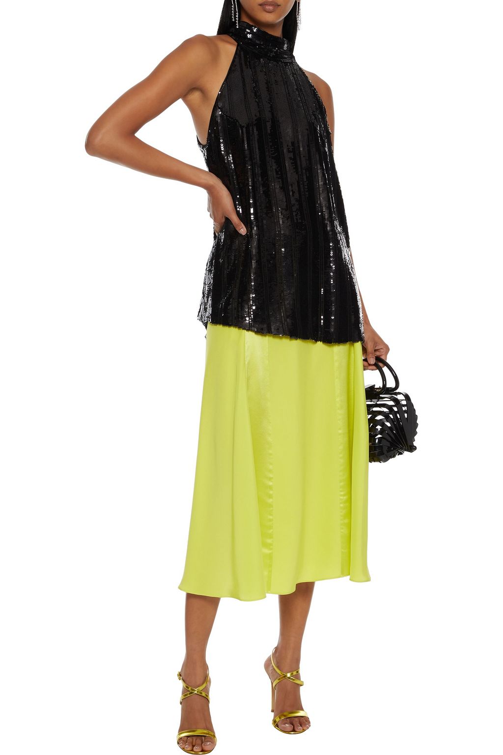 GALVAN  LONDON Stardust satin-trimmed sequined chiffon top