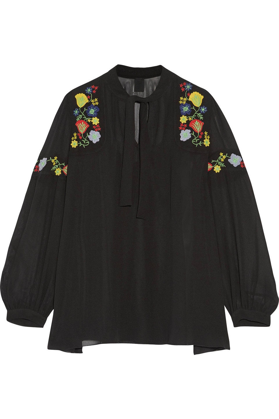 anna sui - embroidered chiffon blouse - black - l