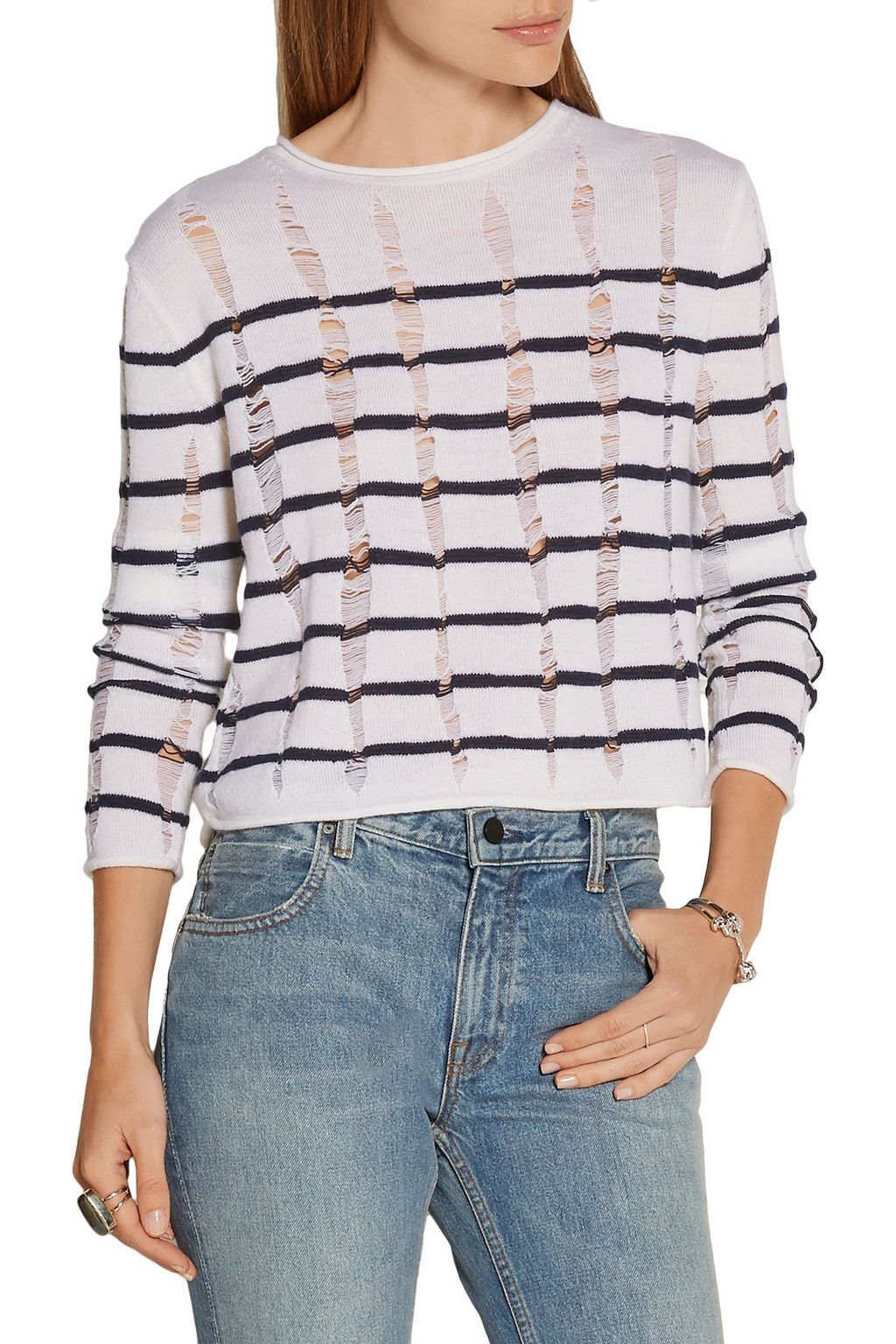 ALEXANDERWANG.T Cropped distressed merino wool sweater