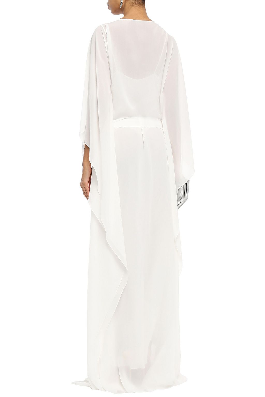 ROBERTO CAVALLI Belted embellished silk crepe de chine gown