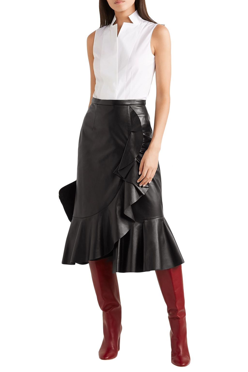 MICHAEL KORS COLLECTION Wrap-effect ruffled leather skirt