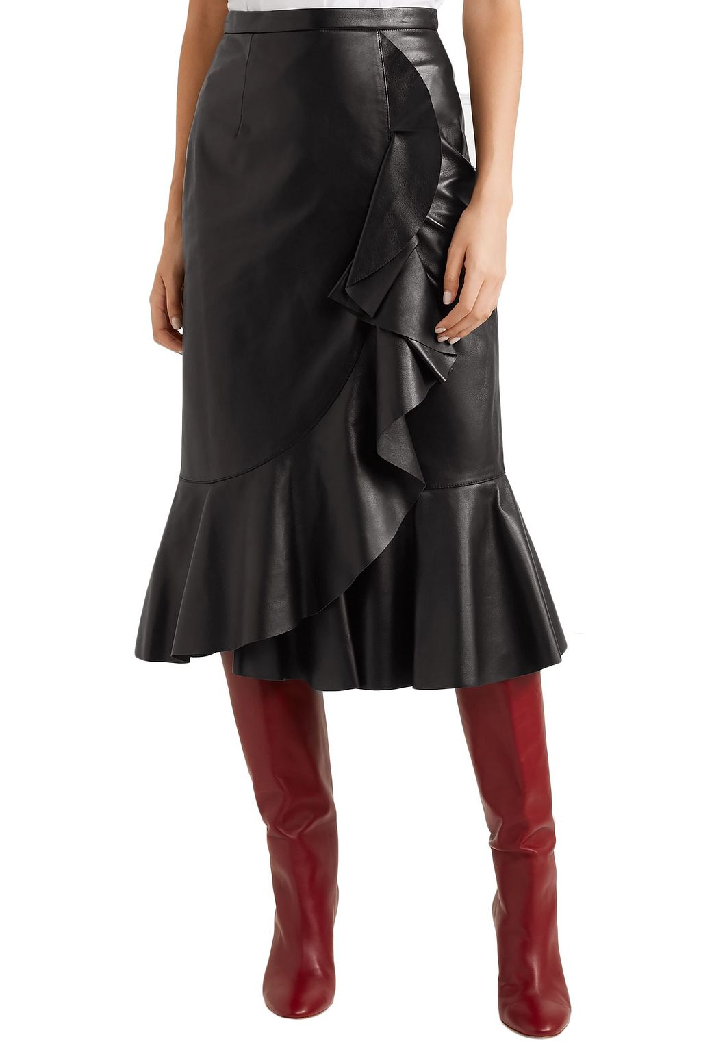MICHAEL KORS COLLECTION Wrap-effect ruffled leather skirt