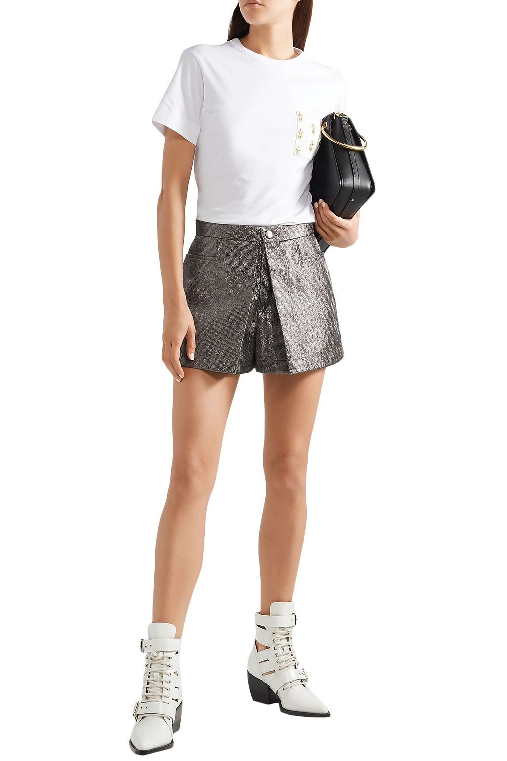 CHLOÉ Pleated lamé shorts