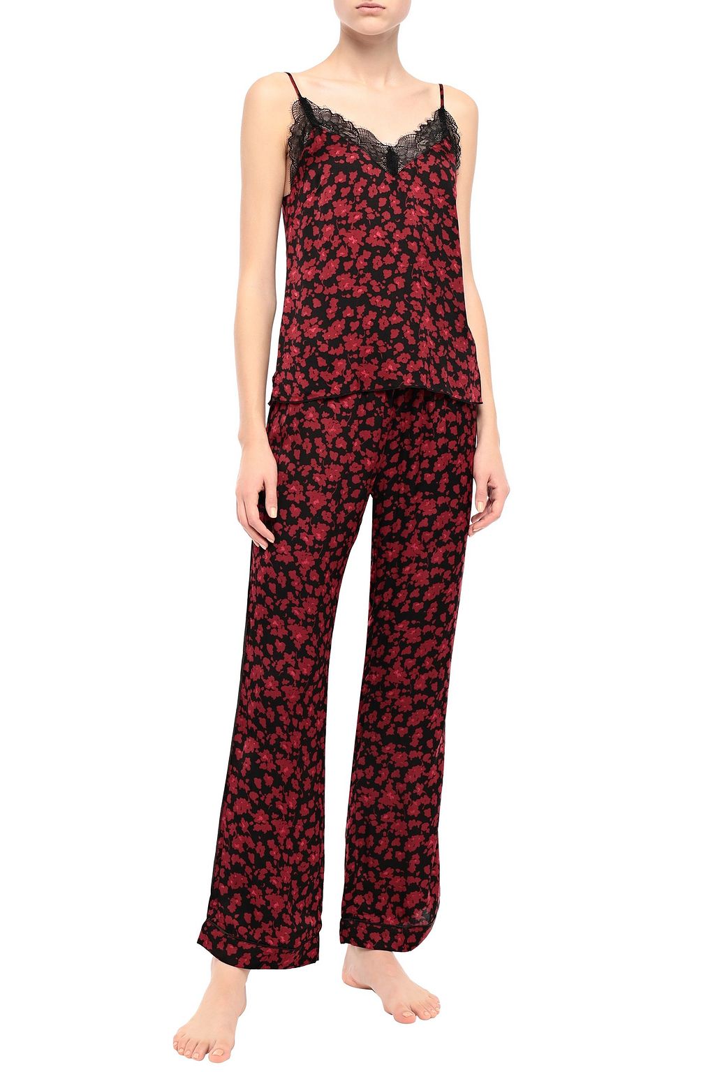 LOVE STORIES Camelia lace-trimmed floral-print charmeuse camisole