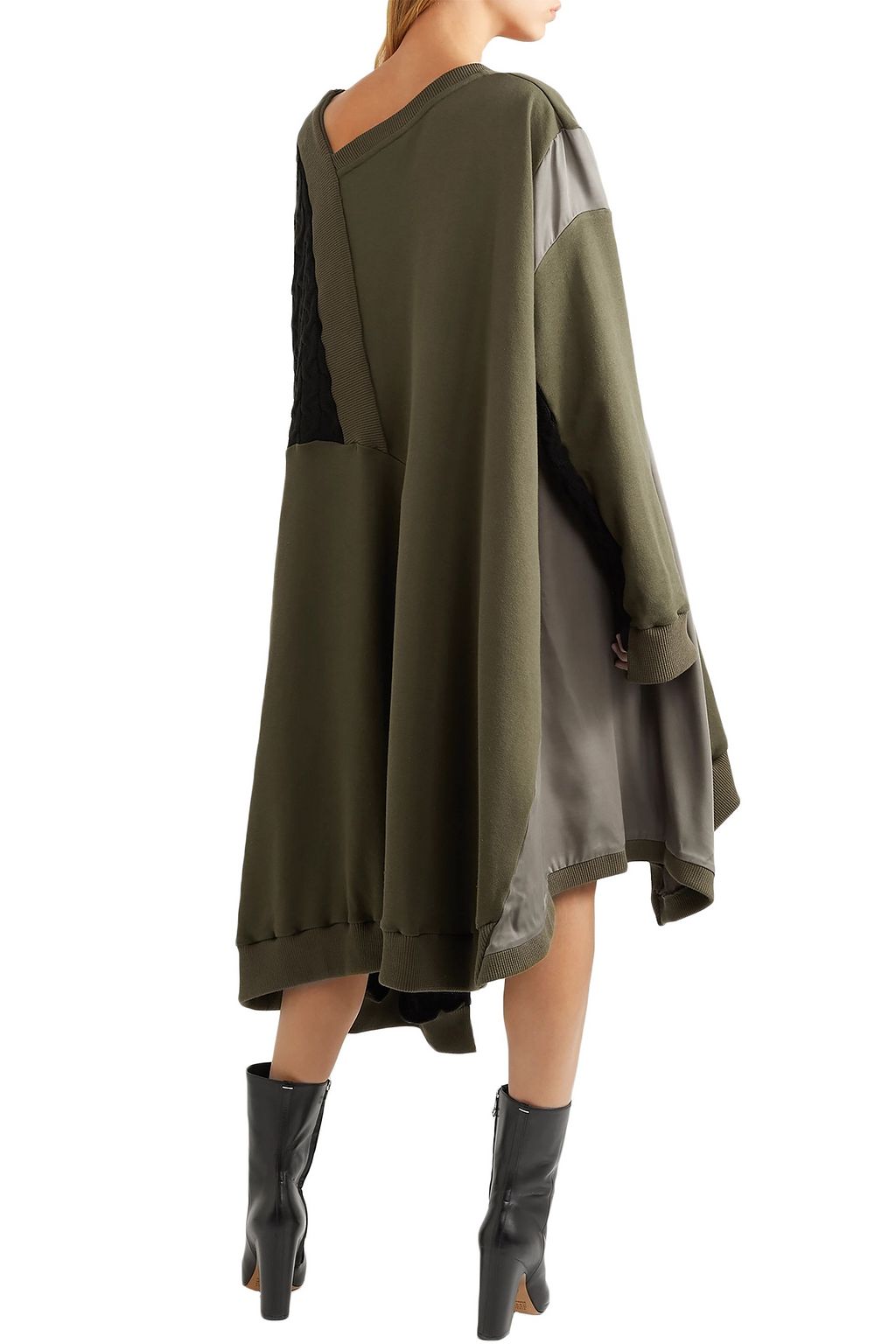 KOCHÉ Asymmetric cotton-jersey, cable-knit and crepe dress