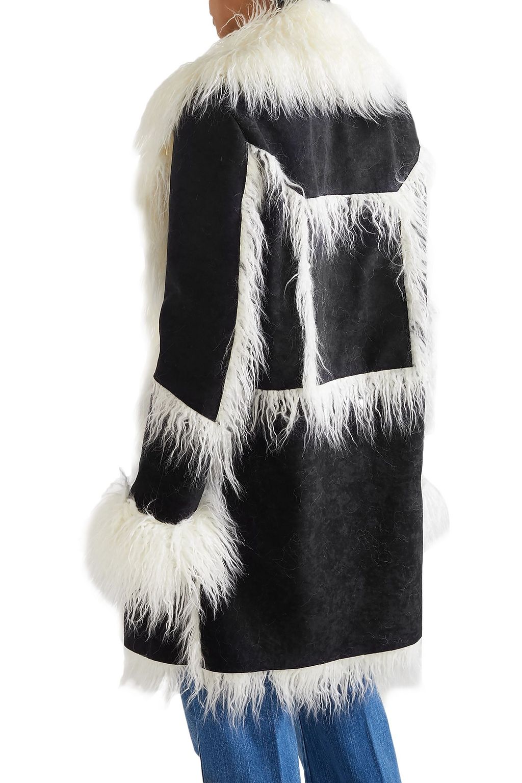 HOUSE OF FLUFF Faux fur-trimmed velvet coat
