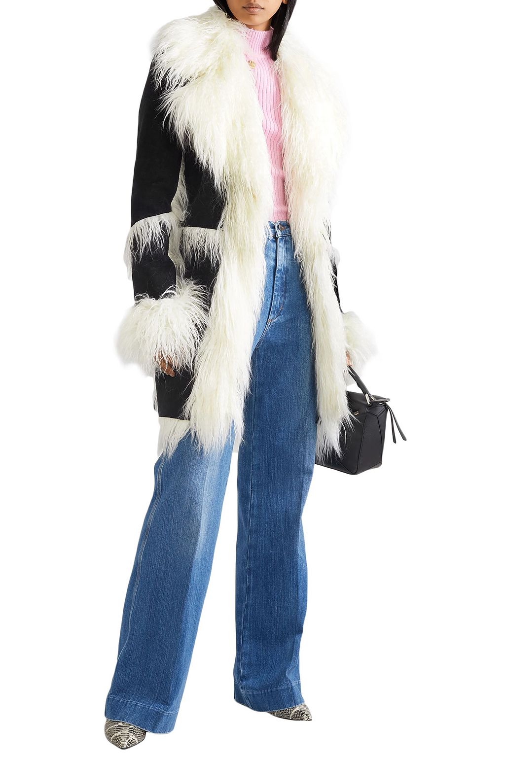 HOUSE OF FLUFF Faux fur-trimmed velvet coat