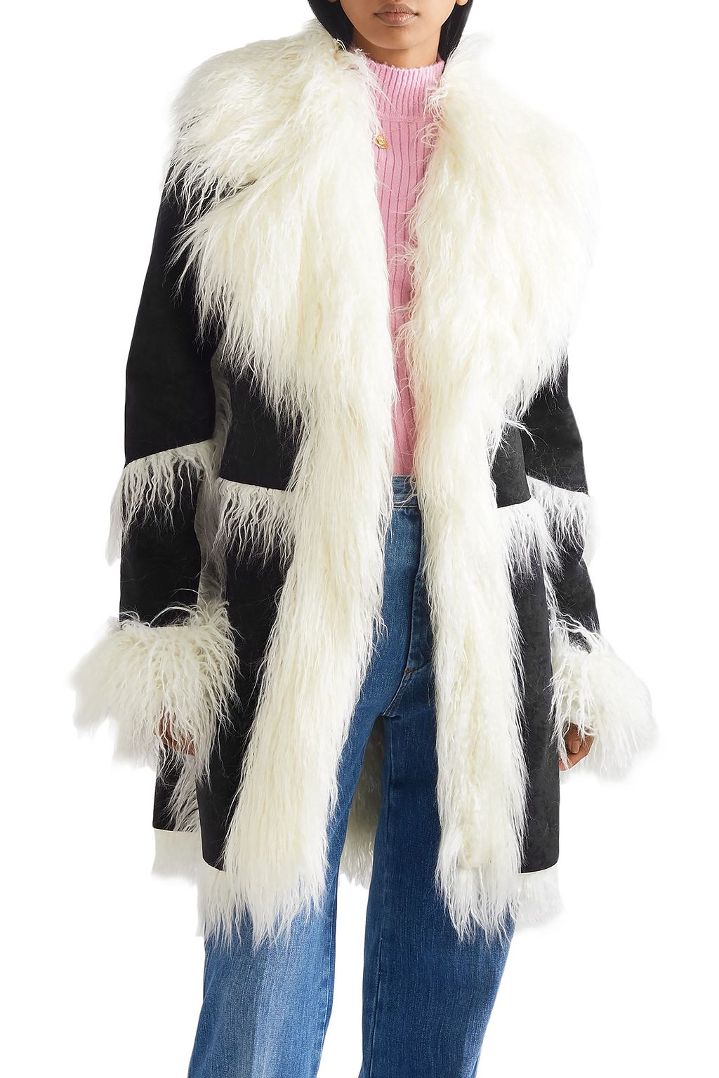 HOUSE OF FLUFF Faux fur-trimmed velvet coat