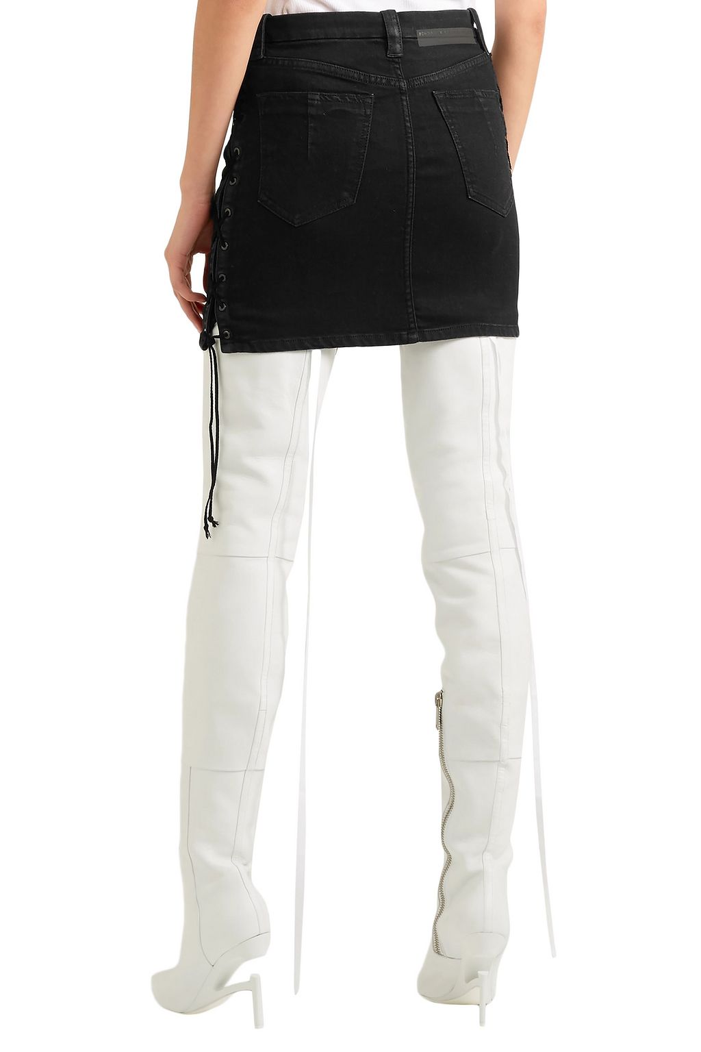 BEN TAVERNITI™ UNRAVEL PROJECT Lace-up denim mini skirt
