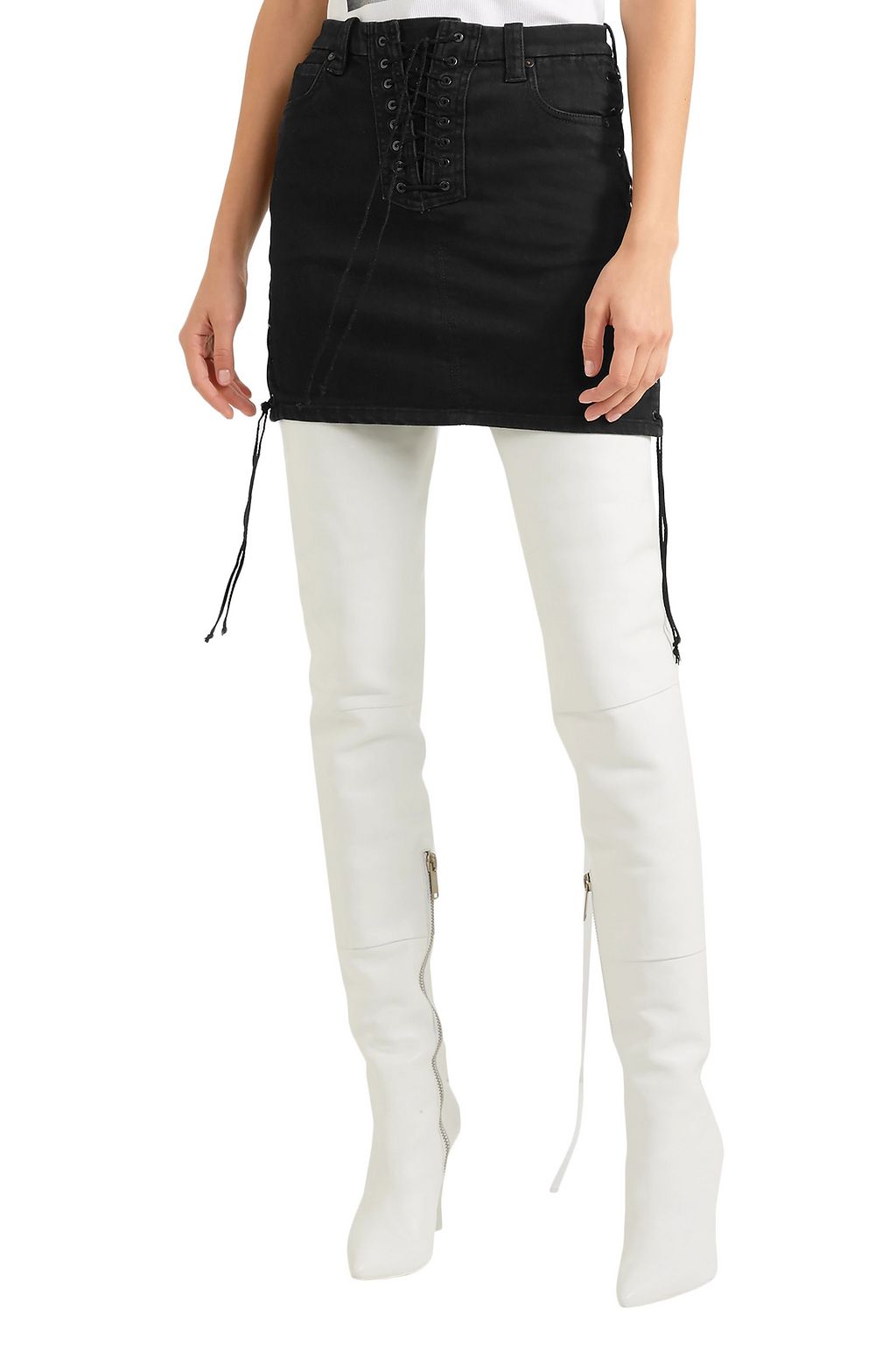 BEN TAVERNITI™ UNRAVEL PROJECT Lace-up denim mini skirt