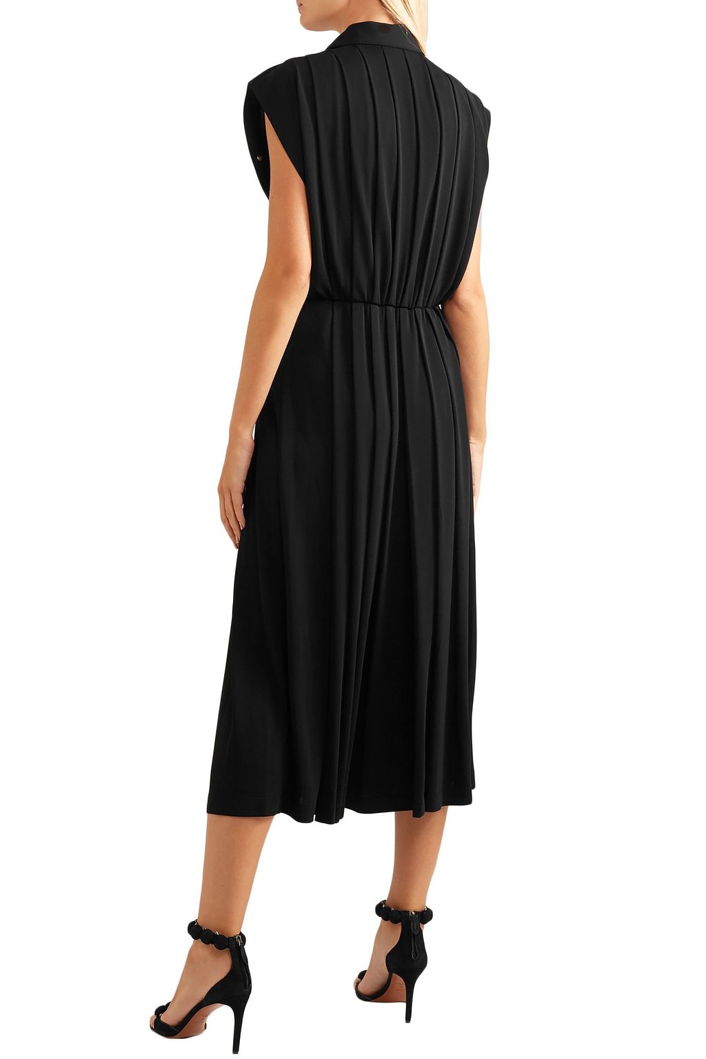 GIVENCHY Leather-trimmed pleated jersey midi dress