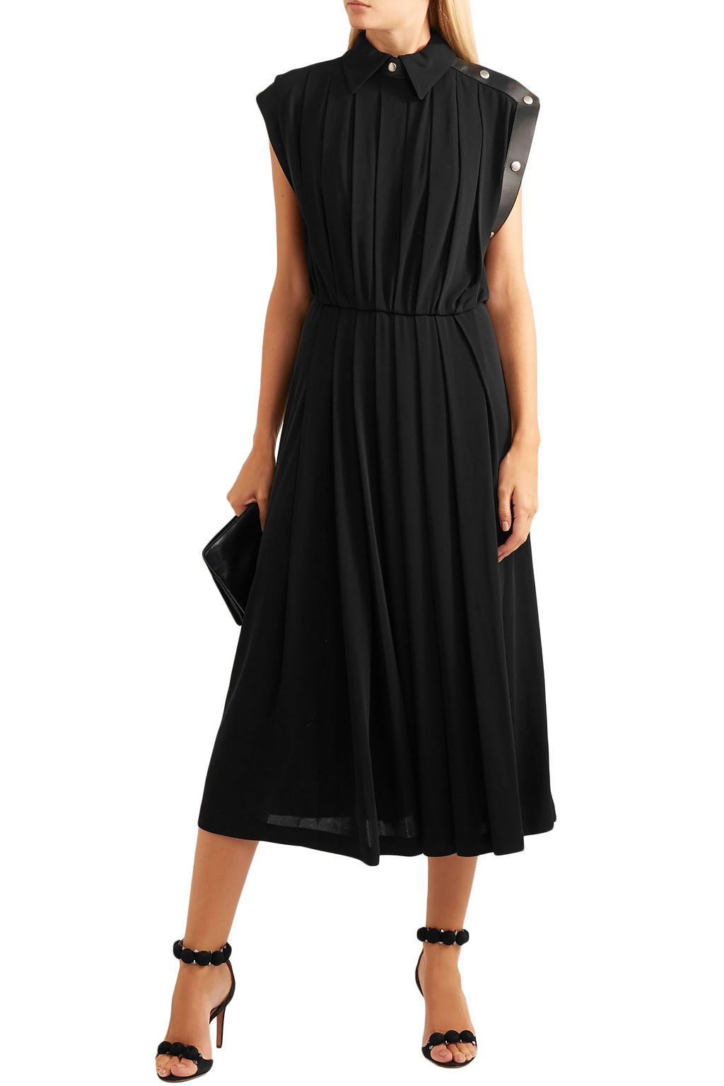 GIVENCHY Leather-trimmed pleated jersey midi dress