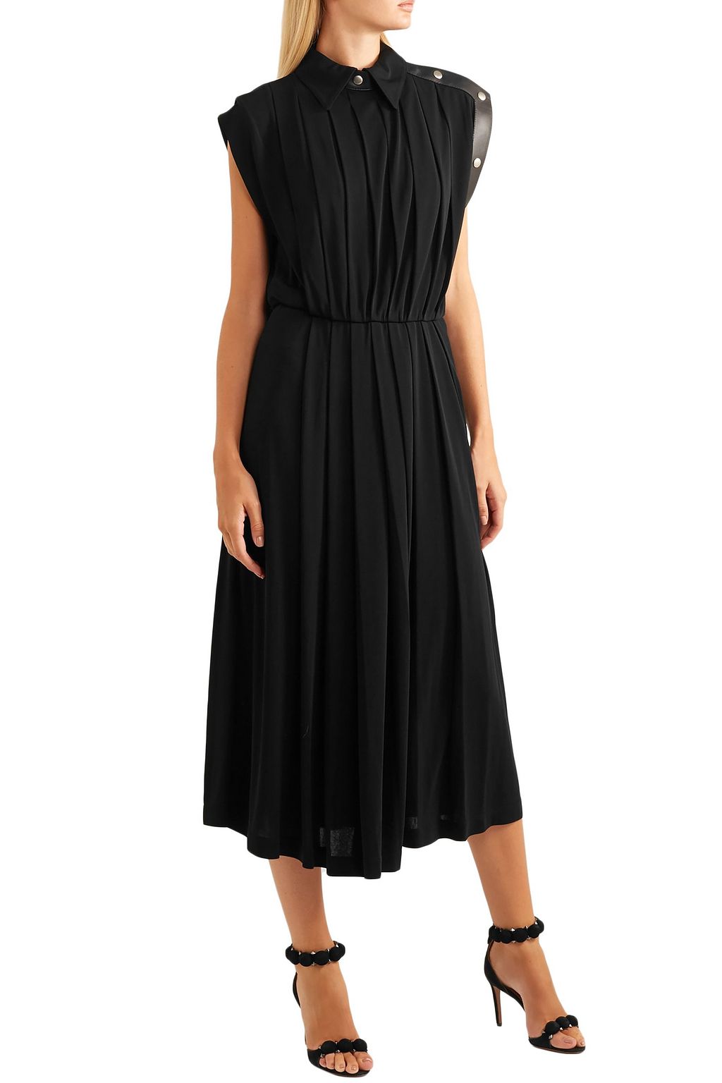 GIVENCHY Leather-trimmed pleated jersey midi dress