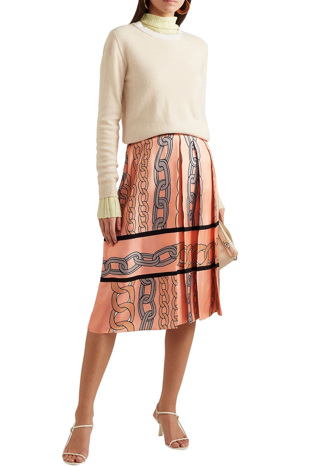 MARNI Printed pleated silk-twill midi skirt