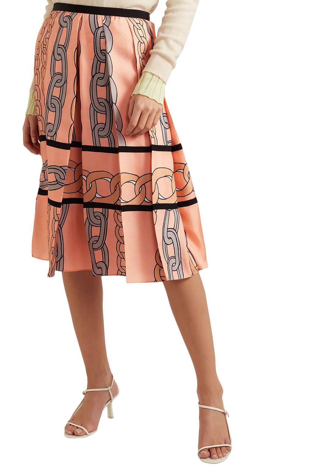 MARNI Printed pleated silk-twill midi skirt