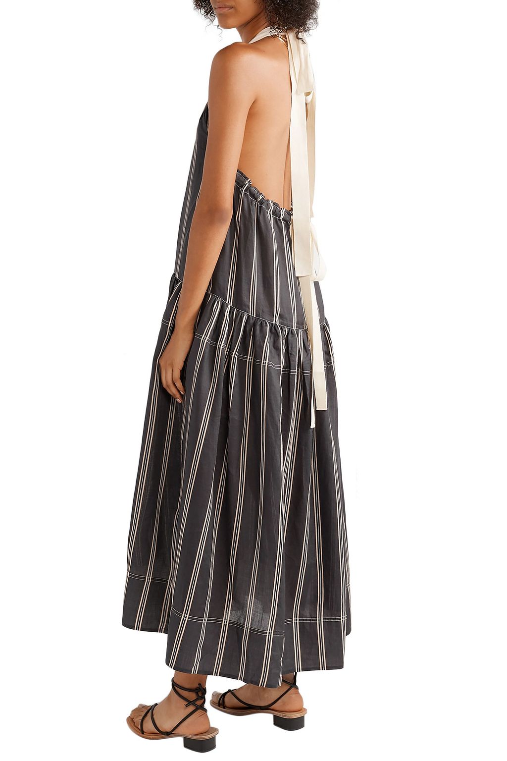 LEE MATHEWS Granada striped ramie halterneck maxi dress