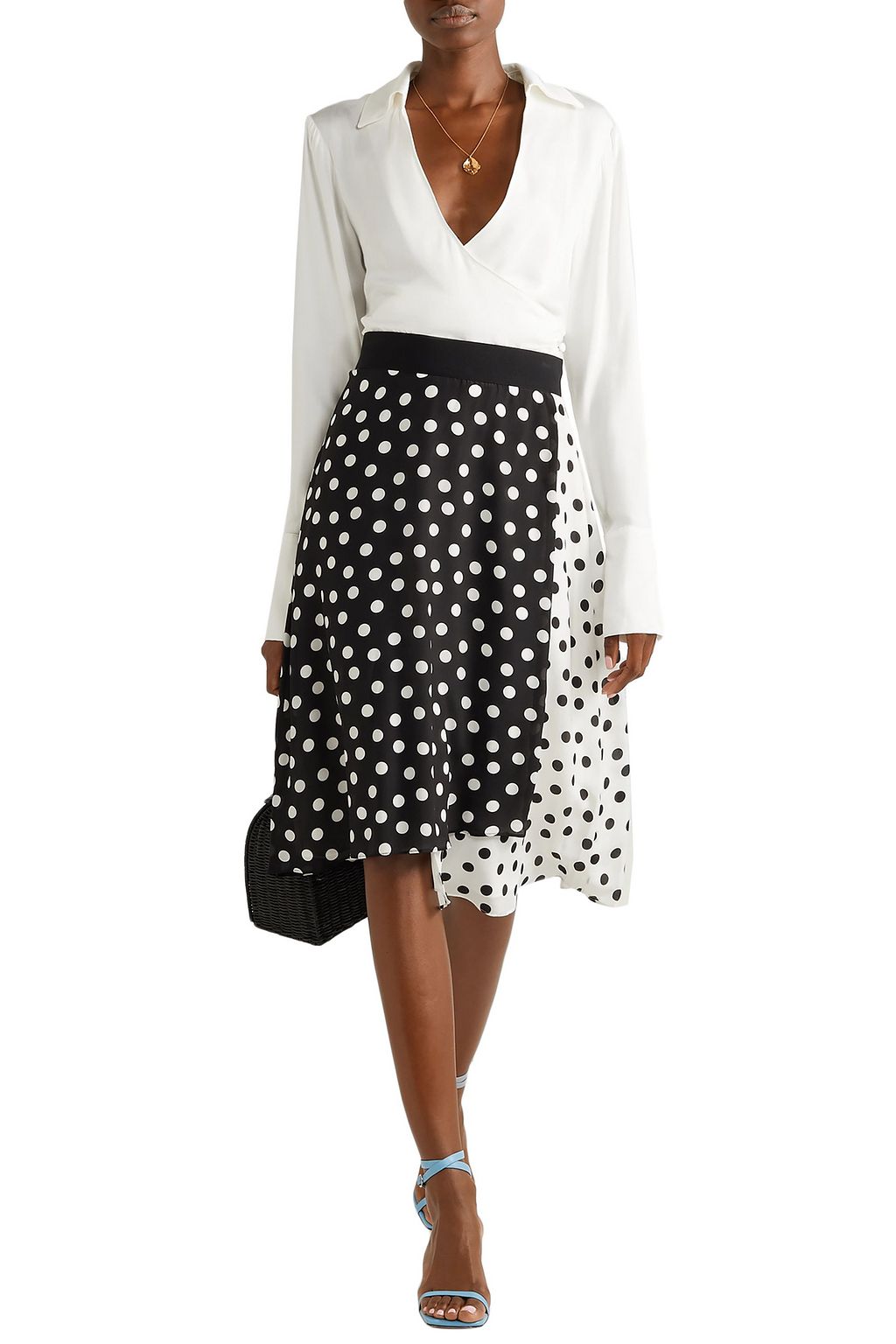 ALICE + OLIVIA Nanette wrap-effect polka-dot silk crepe de chine midi skirt