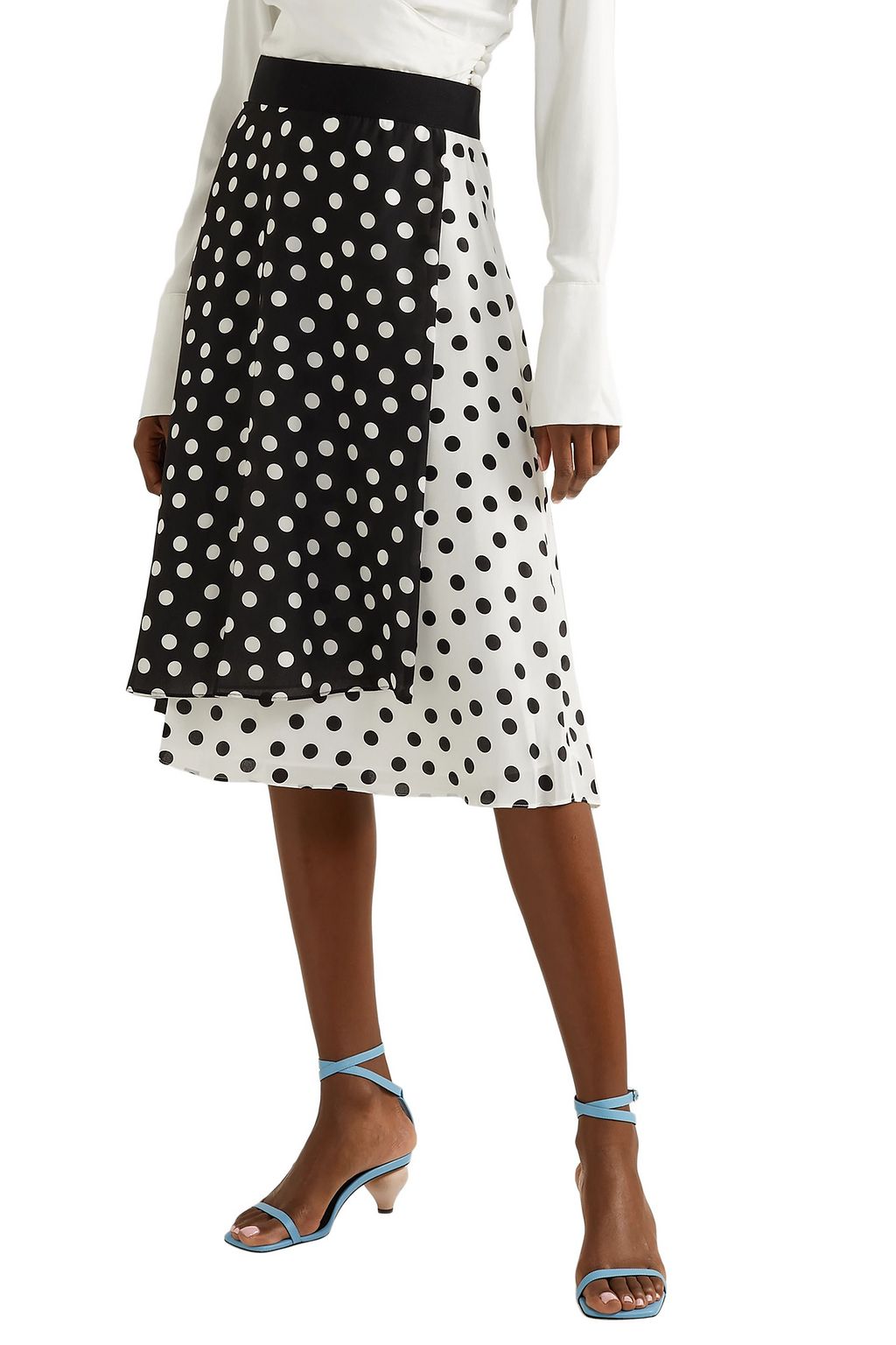 ALICE + OLIVIA Nanette wrap-effect polka-dot silk crepe de chine midi skirt