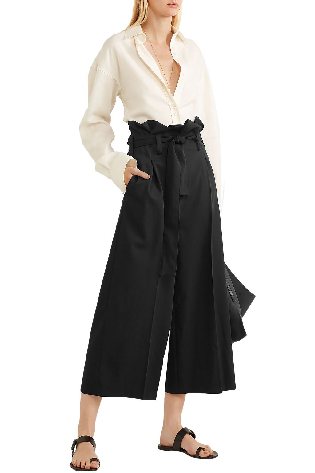 STELLA MCCARTNEY Belted cropped wool wide-leg pants