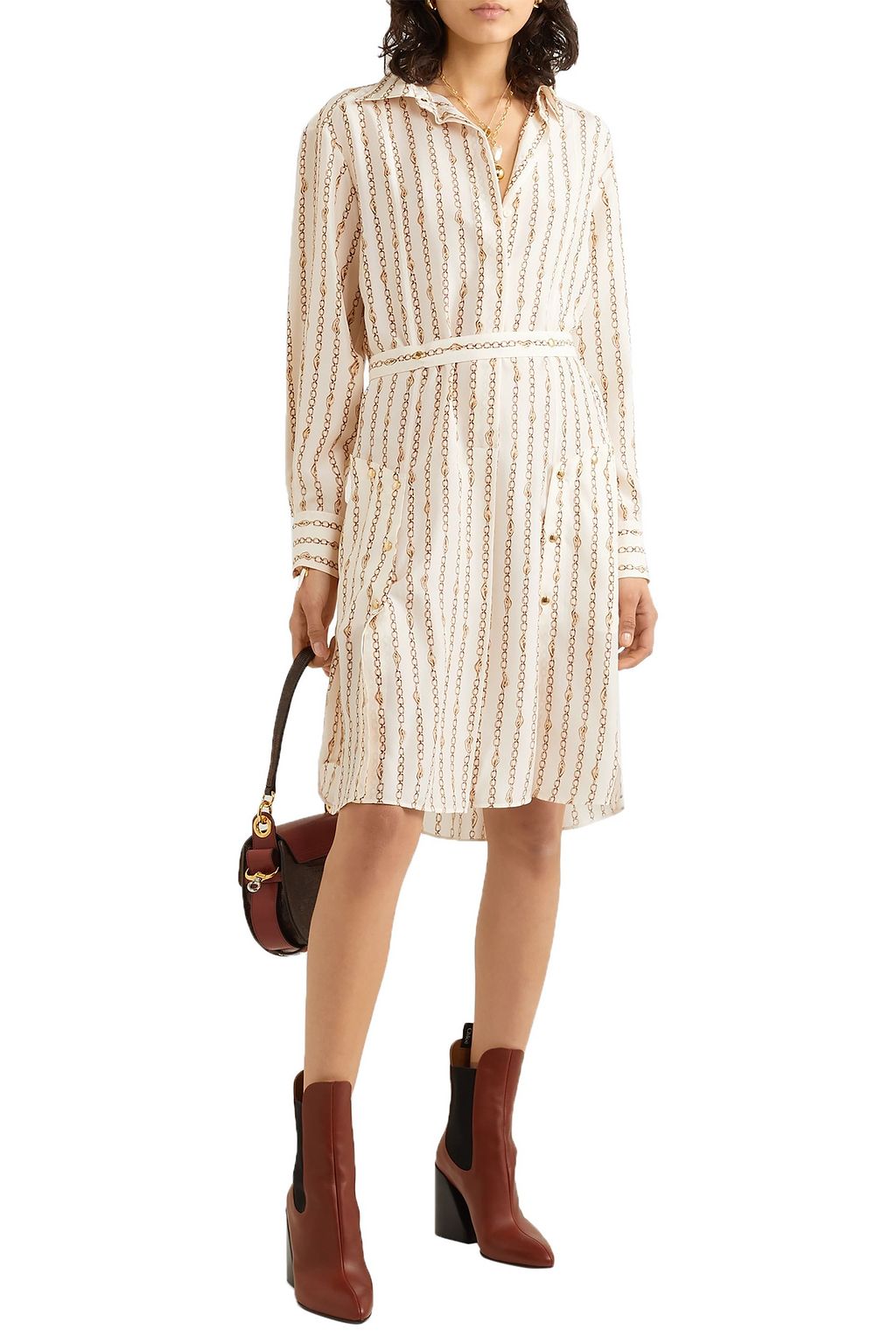 CHLOÉ Snap-detailed printed silk crepe de chine shirt dress