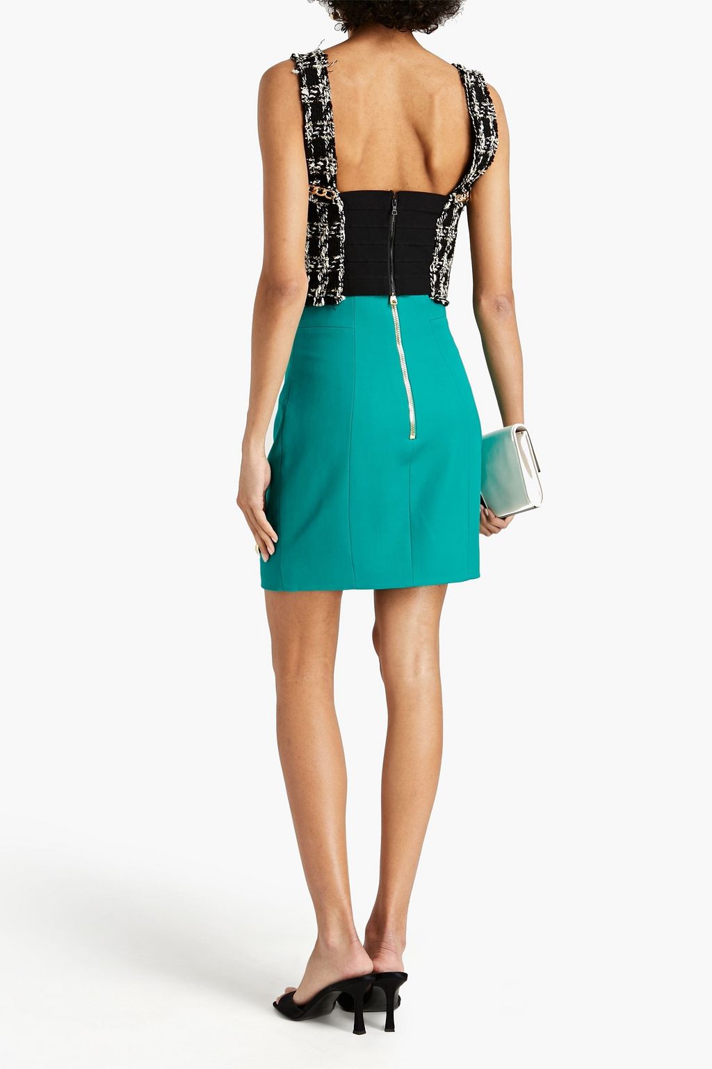 BALMAIN Button-embellished grain de poudre wool mini skirt