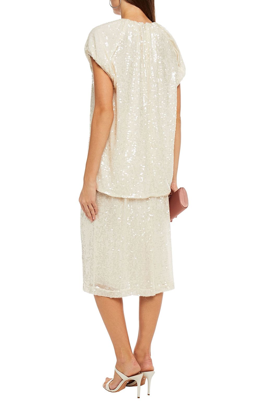 ADAM LIPPES Gathered sequined georgette top