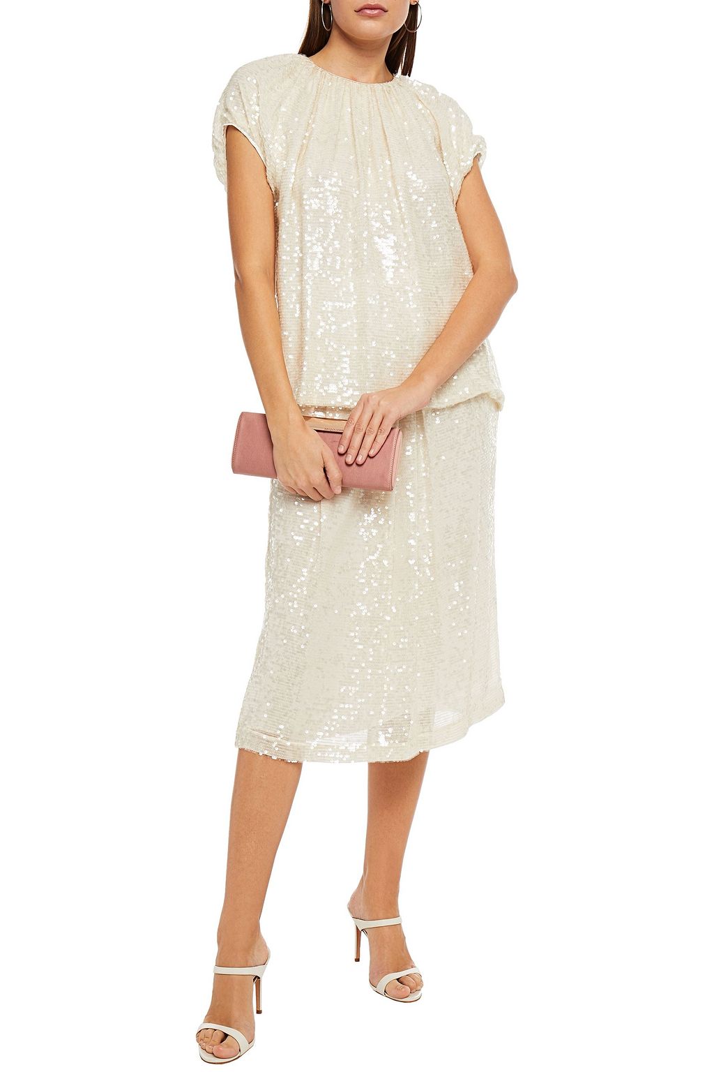 ADAM LIPPES Gathered sequined georgette top