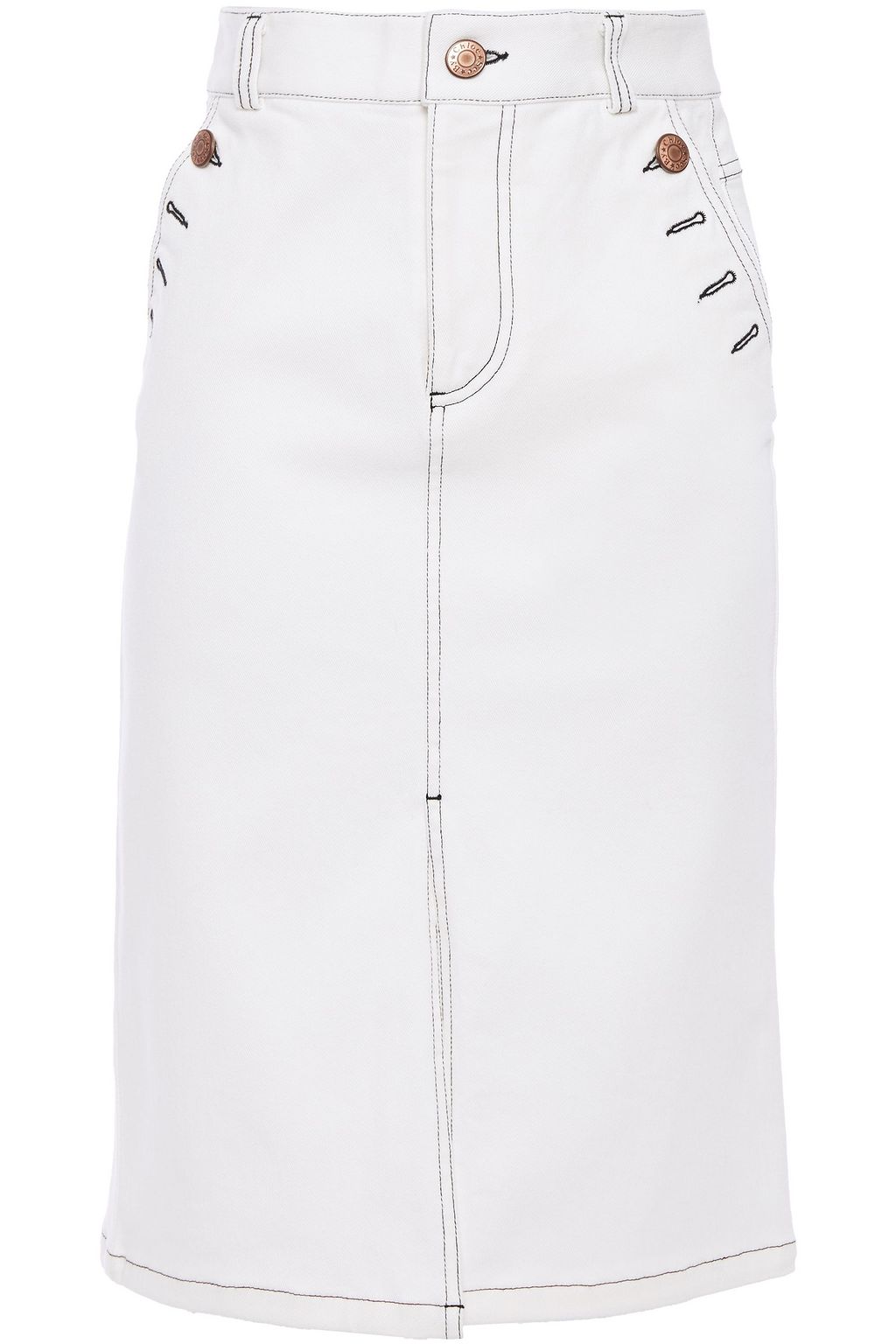 white jean skirt knee length