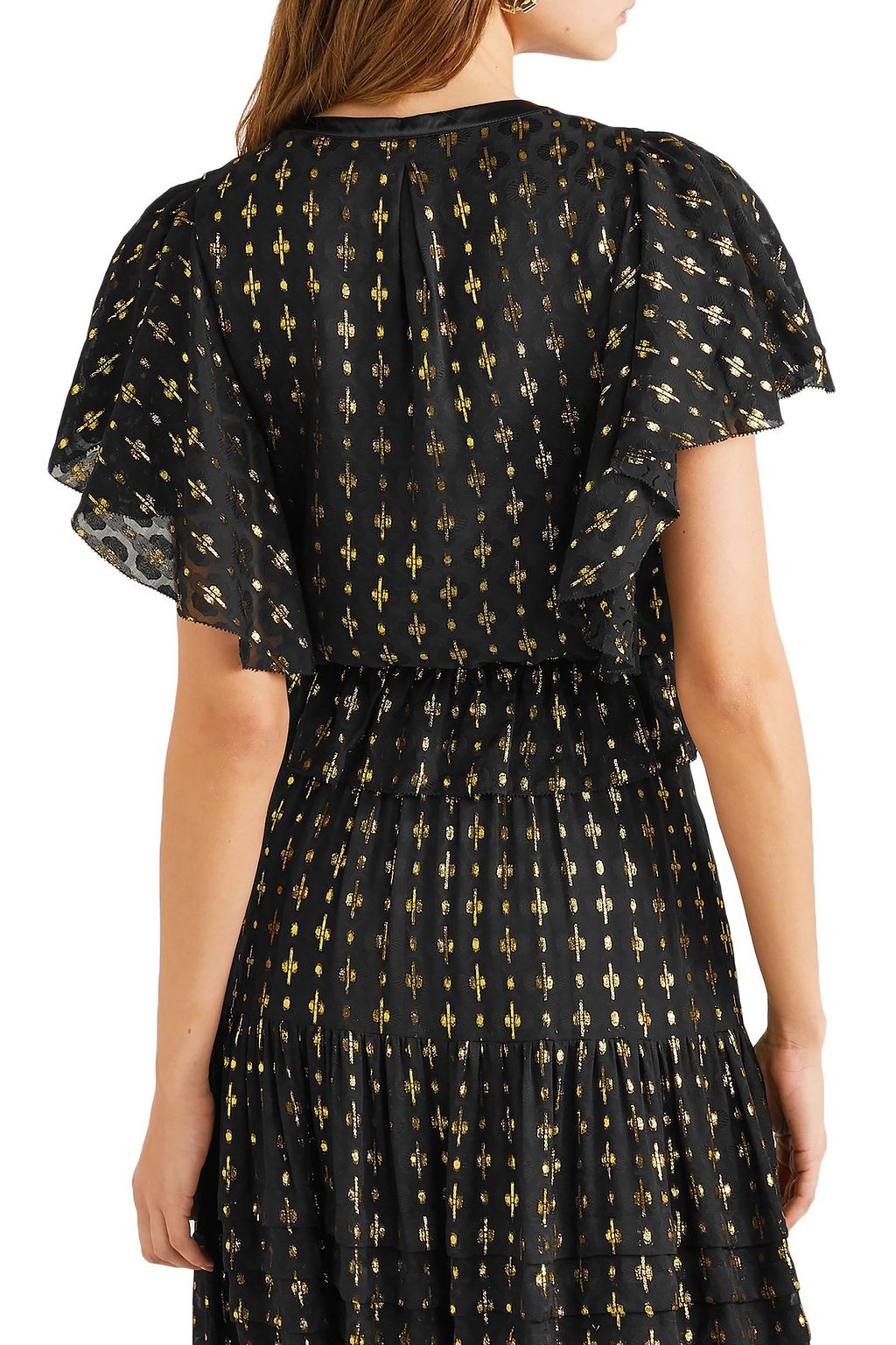 TEMPERLEY LONDON Suki satin-trimmed metallic fil coupé chiffon top
