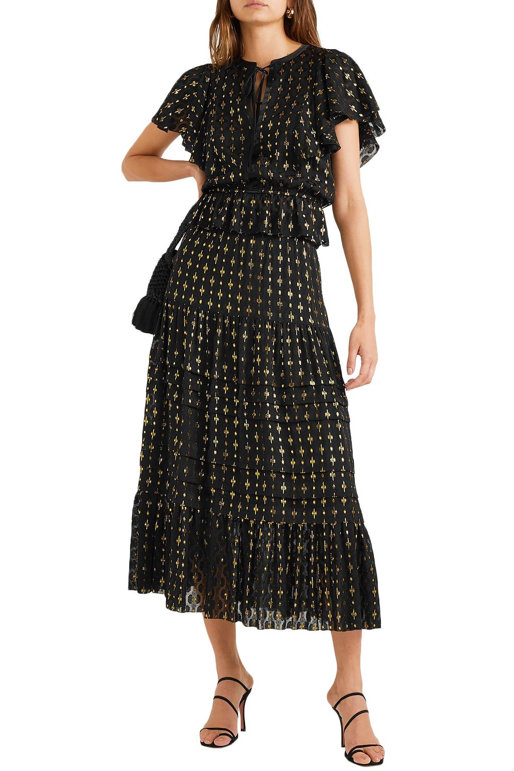 TEMPERLEY LONDON Suki satin-trimmed metallic fil coupé chiffon top
