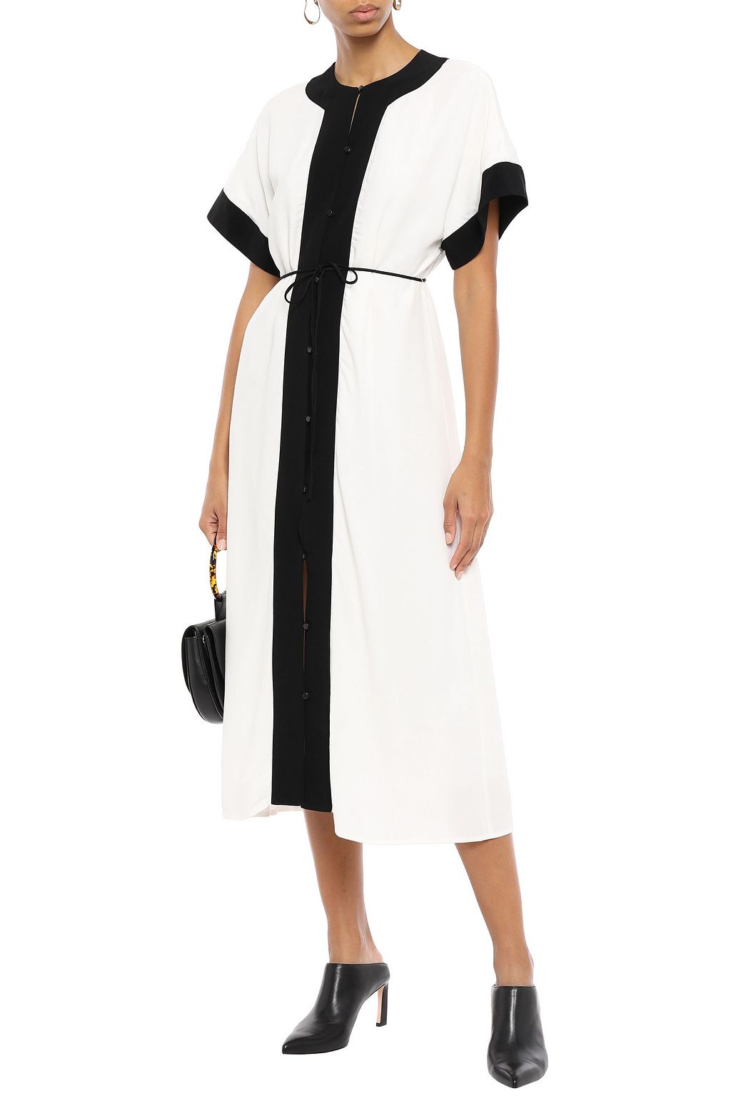 EQUIPMENT Claudine belted two-tone crepe midi dress