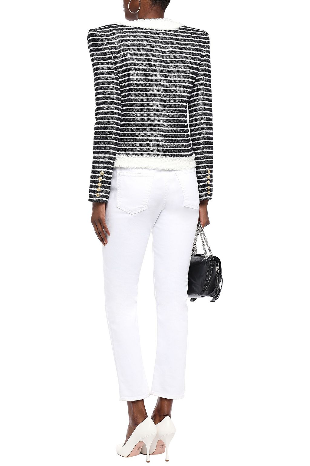 BALMAIN Appliquéd striped woven jacket