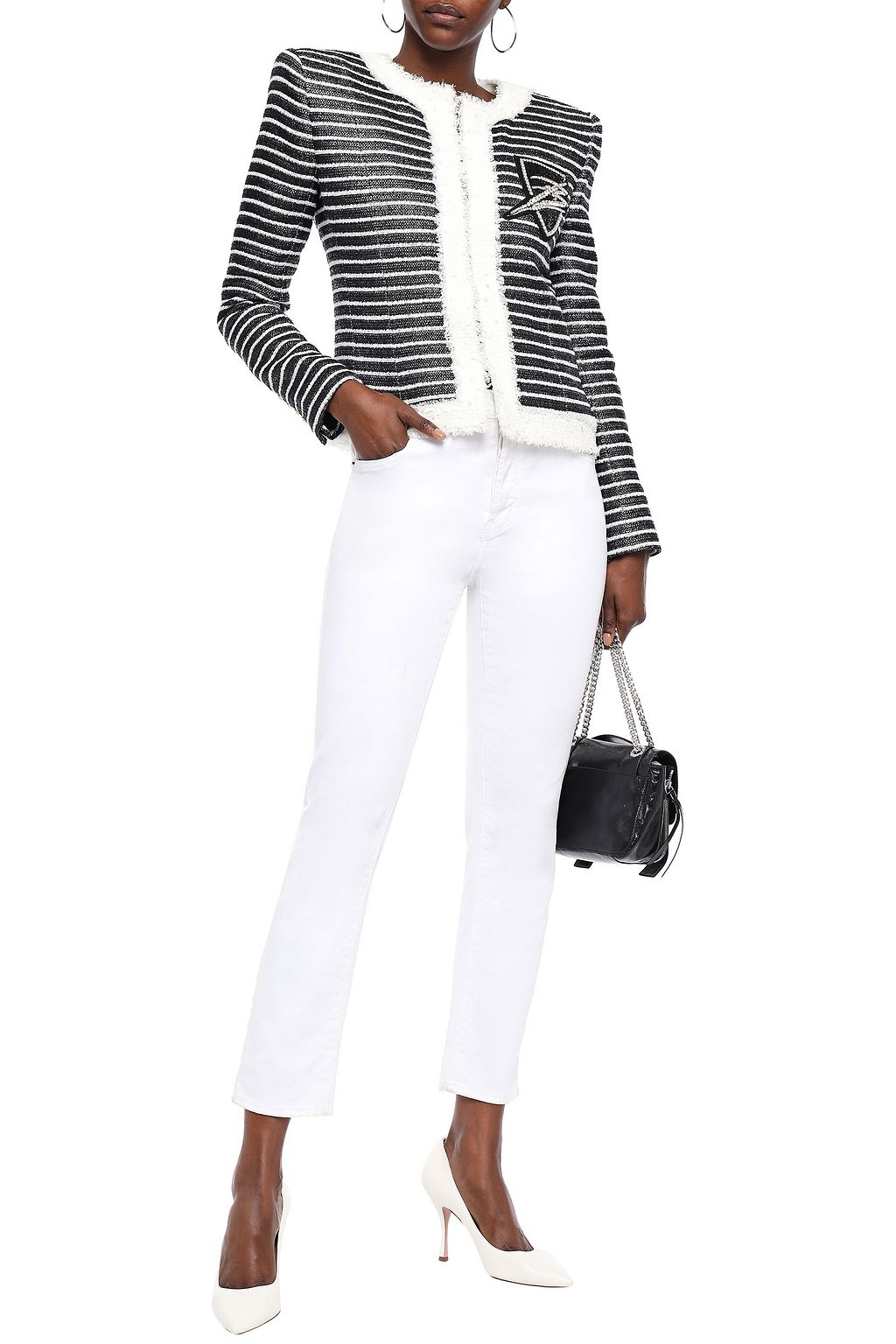 BALMAIN Appliquéd striped woven jacket