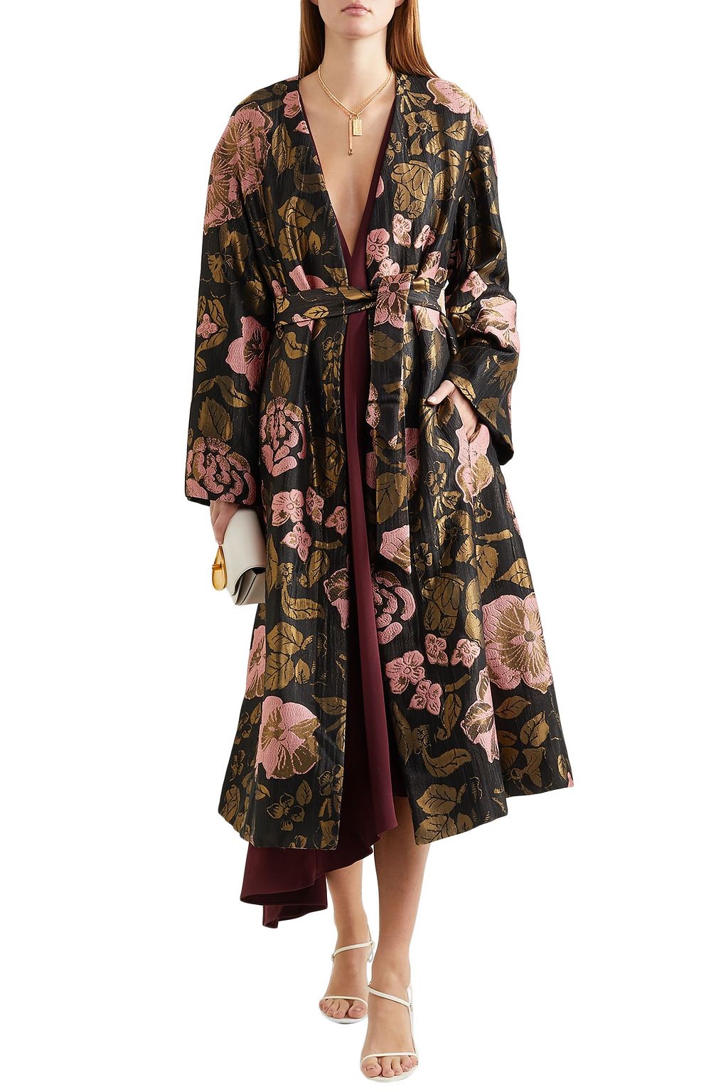 ETRO Belted metallic jacquard coat