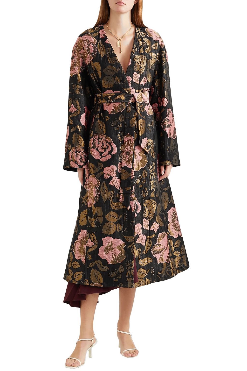 ETRO Belted metallic jacquard coat