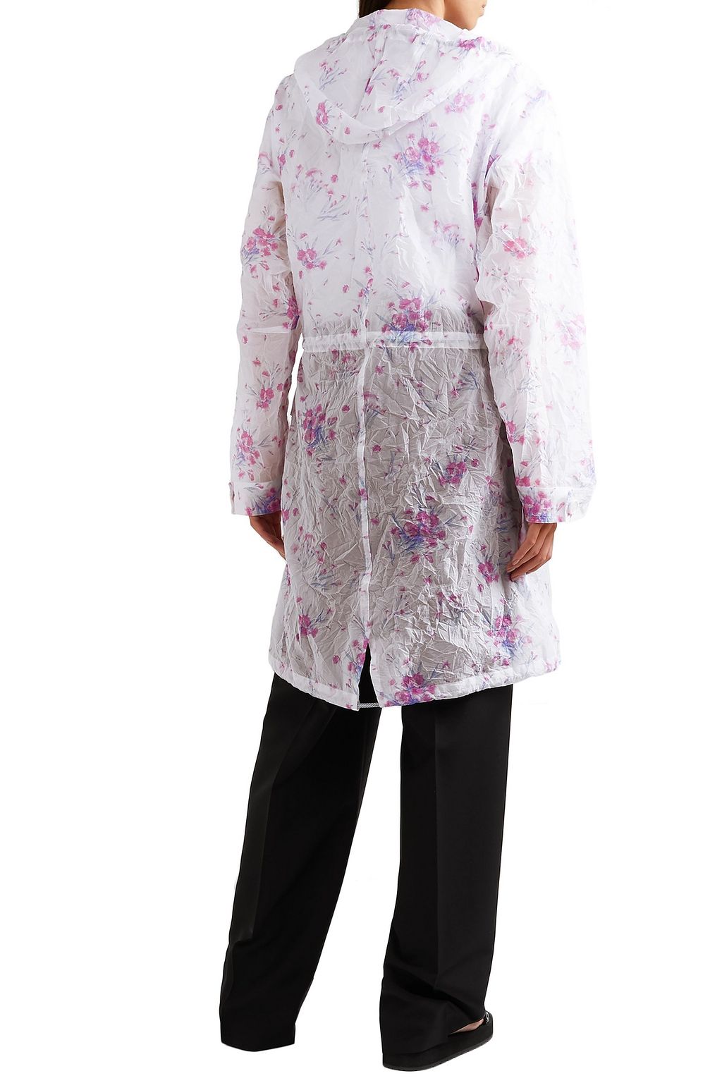 DRIES VAN NOTEN Hooded floral-print crinkled-organza coat