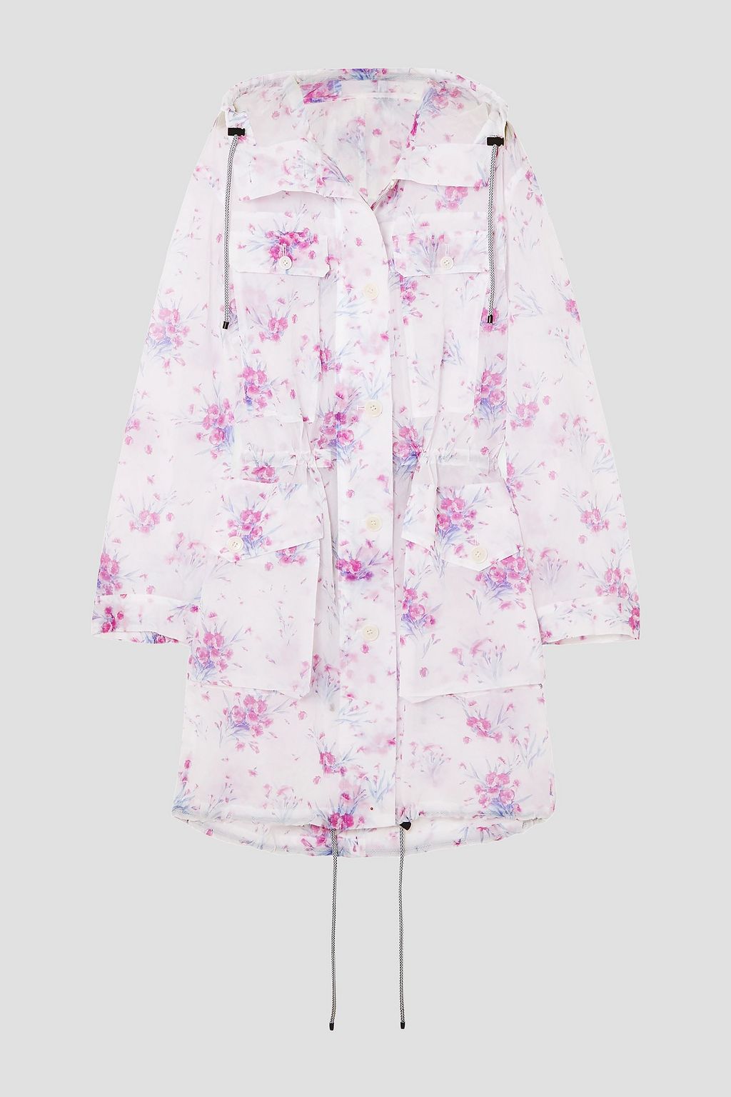 ホワイト フード付き フローラルプリントしわ加工オーガンザ コート The Outnet Dries Van Noten The Outnet ホワイト フード付き フローラルプリントしわ加工オーガンザ コート The Outnet Dries Van Noten The Outnet