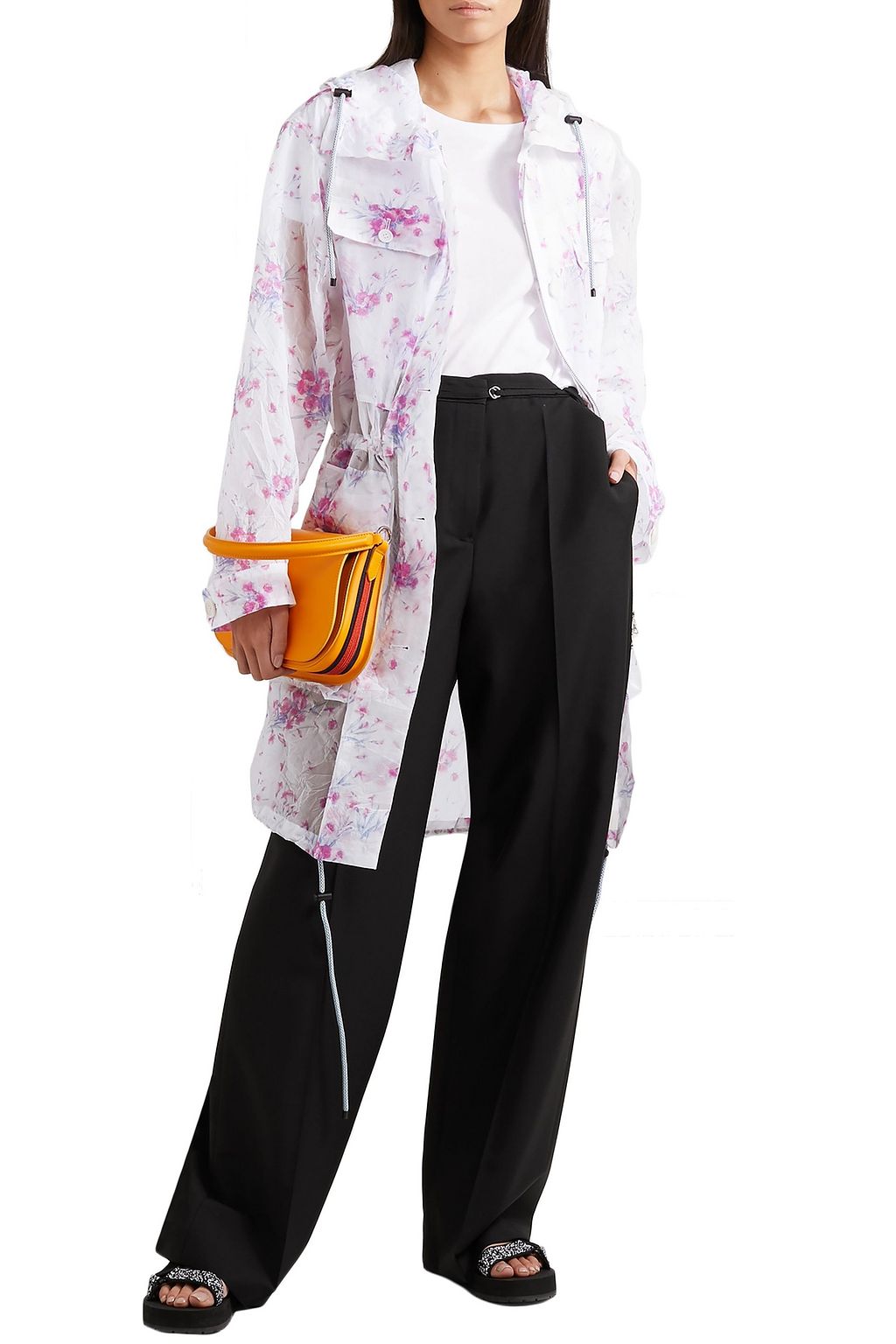 DRIES VAN NOTEN Hooded floral-print crinkled-organza coat