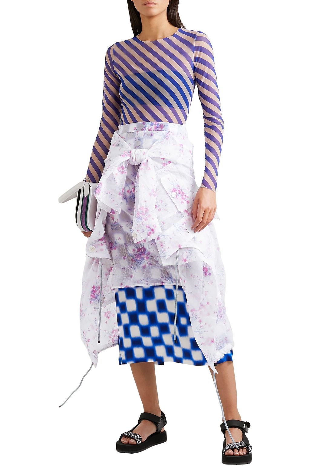 DRIES VAN NOTEN Hooded floral-print crinkled-organza coat