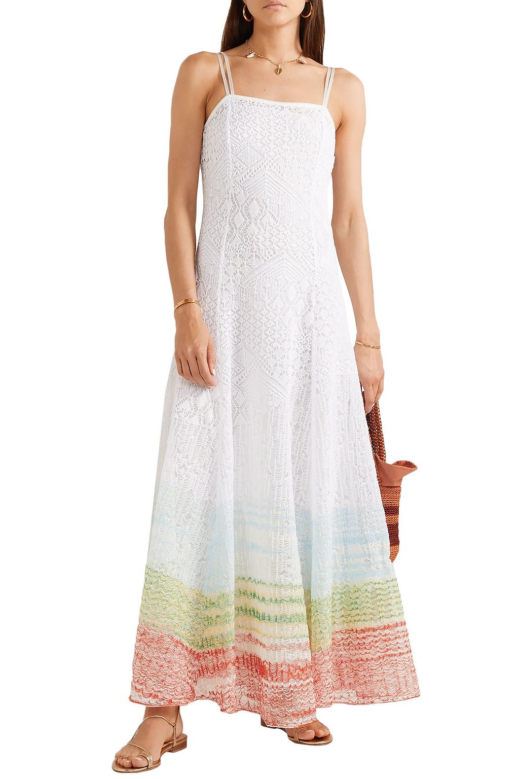 MISSONI Striped crochet-knit linen-blend maxi dress