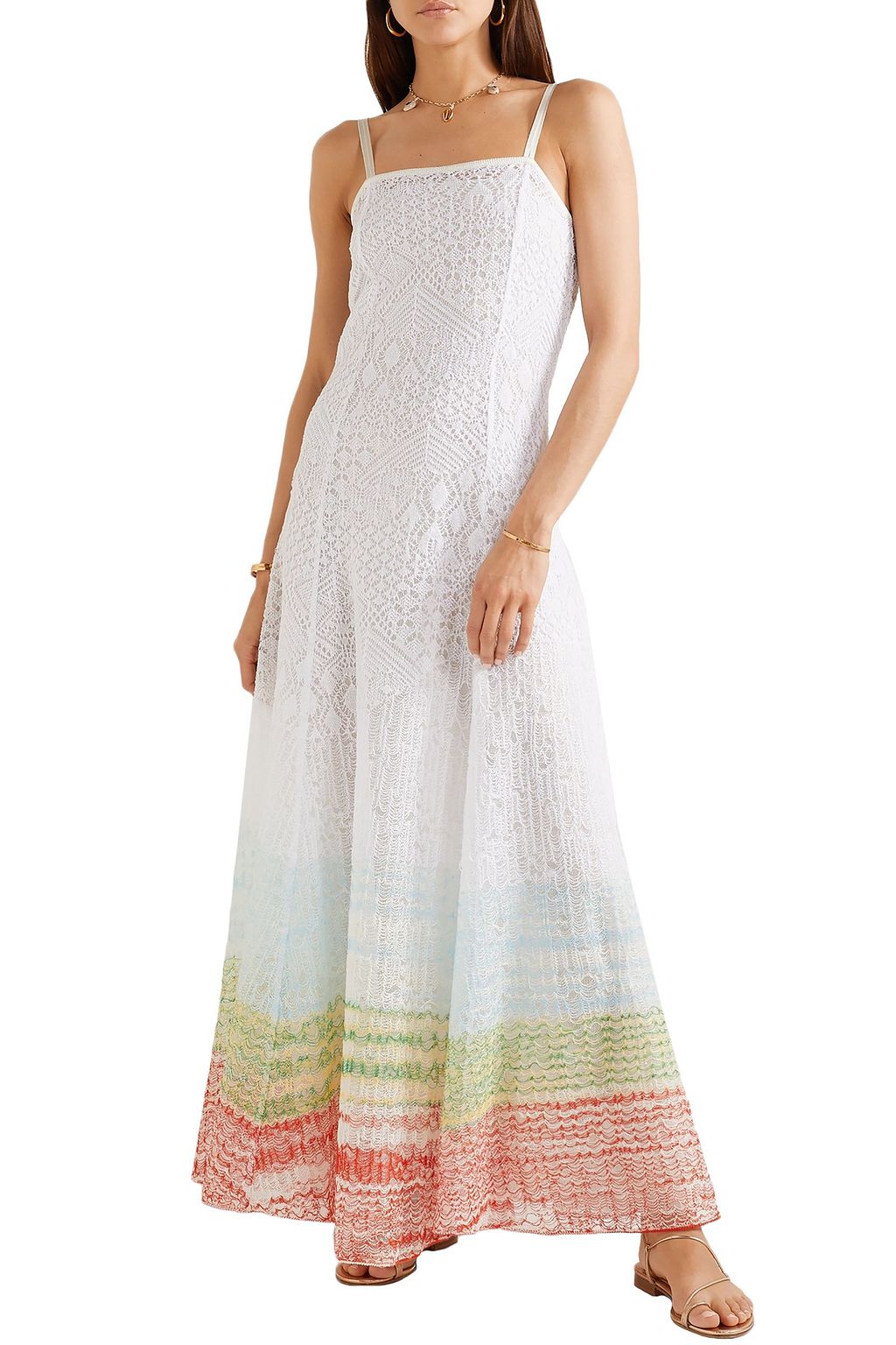 MISSONI Striped crochet-knit linen-blend maxi dress