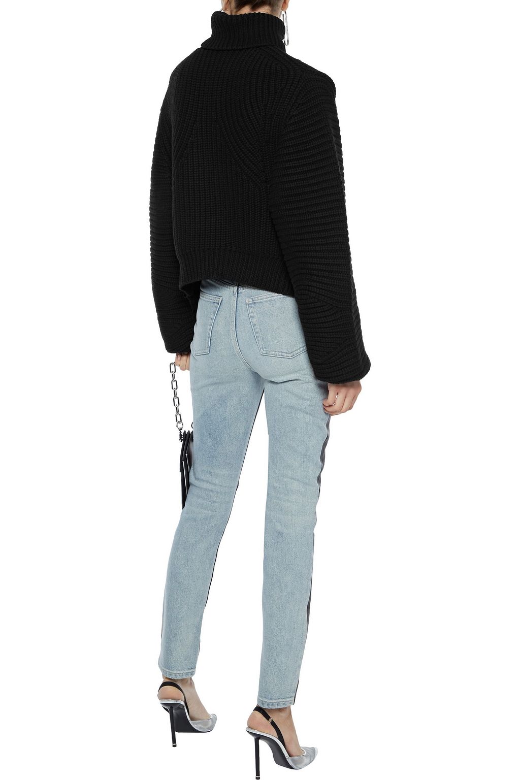 ALEXANDER WANG Snap-detailed leather and denim skinny pants