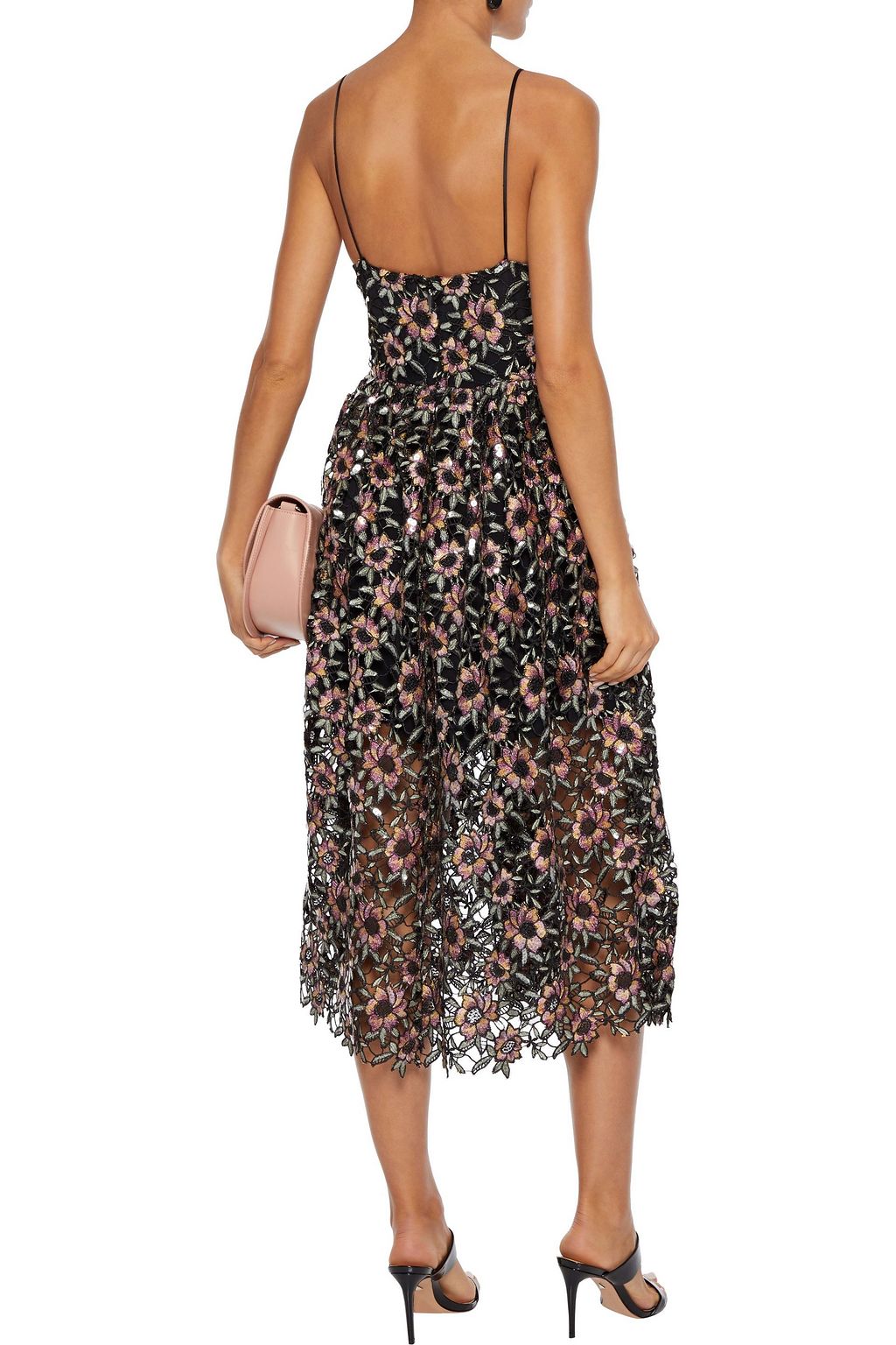 PRABAL GURUNG スパンコール付き ギピュールレース ミディワンピース