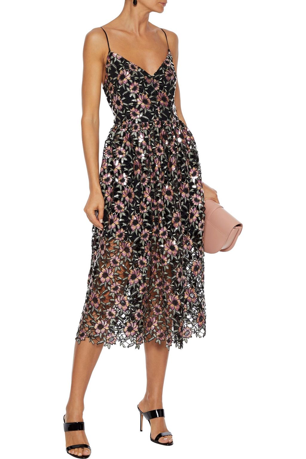 PRABAL GURUNG スパンコール付き ギピュールレース ミディワンピース