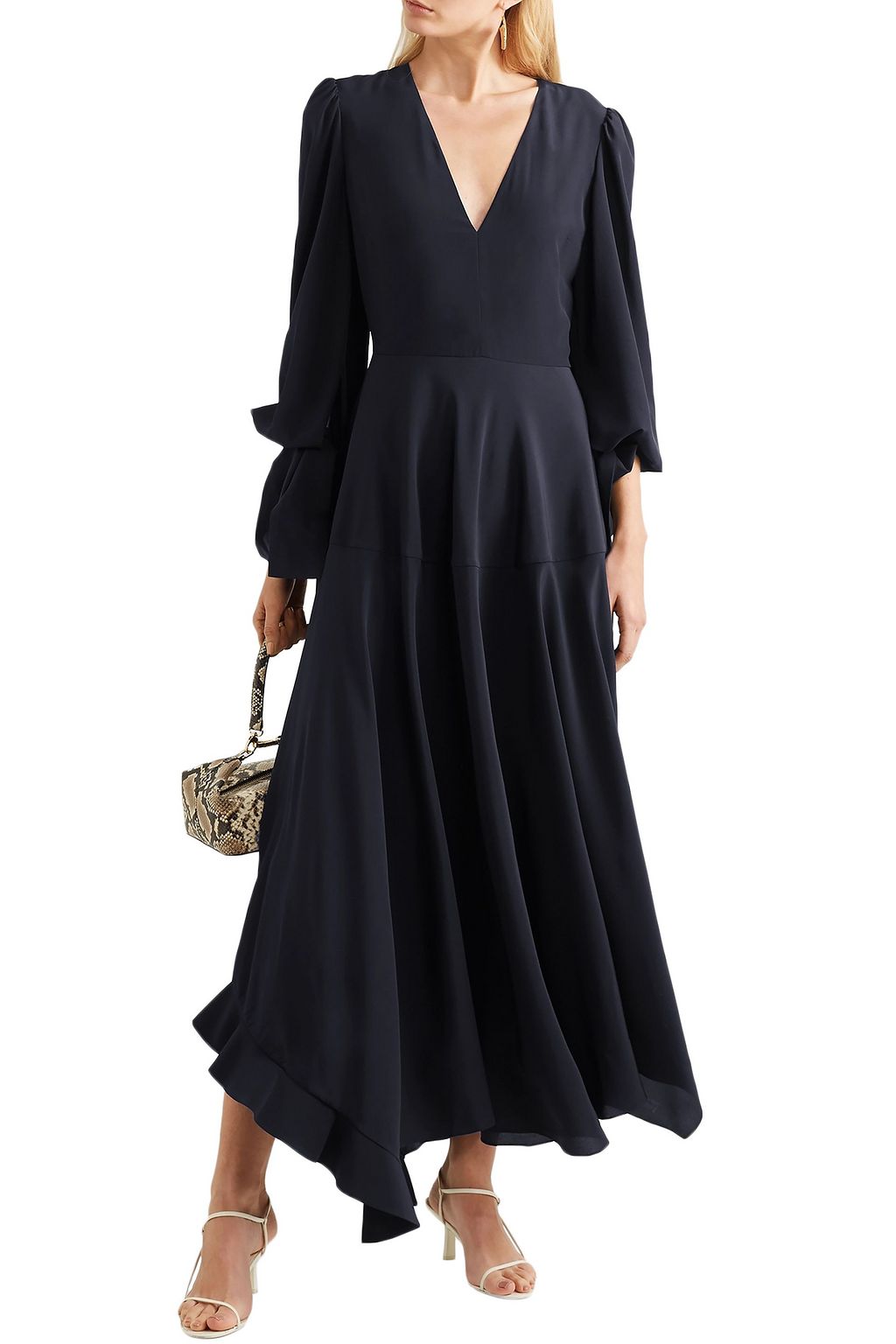 STELLA MCCARTNEY Asymmetric bow-detailed silk crepe de chine maxi dress
