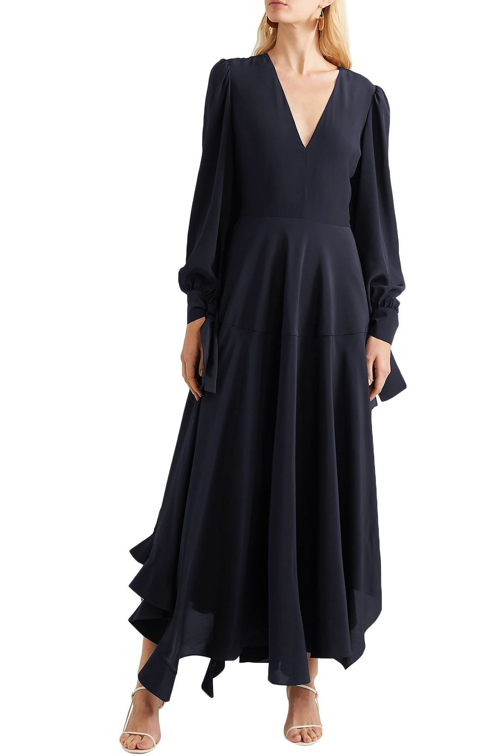 STELLA MCCARTNEY Asymmetric bow-detailed silk crepe de chine maxi dress