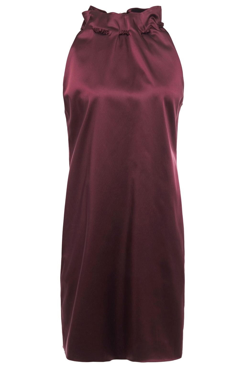 gathered satin mini dress